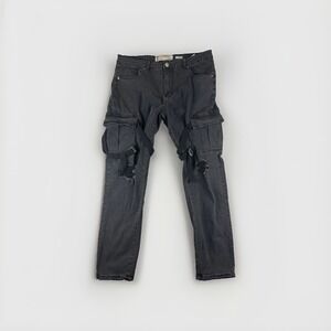 Street Jeans brand black skinny fit pants with straps, men's 38x30